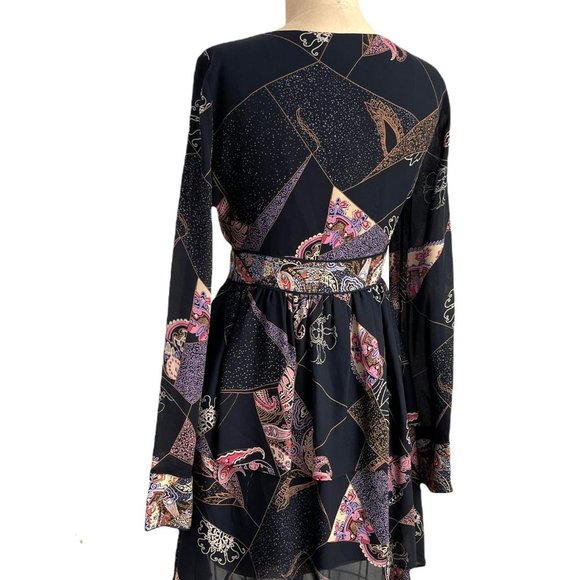 Elizabeth and James Silk Layered Asian Print Flowy Mini Dress sz 4 - Picture 6 of 7
